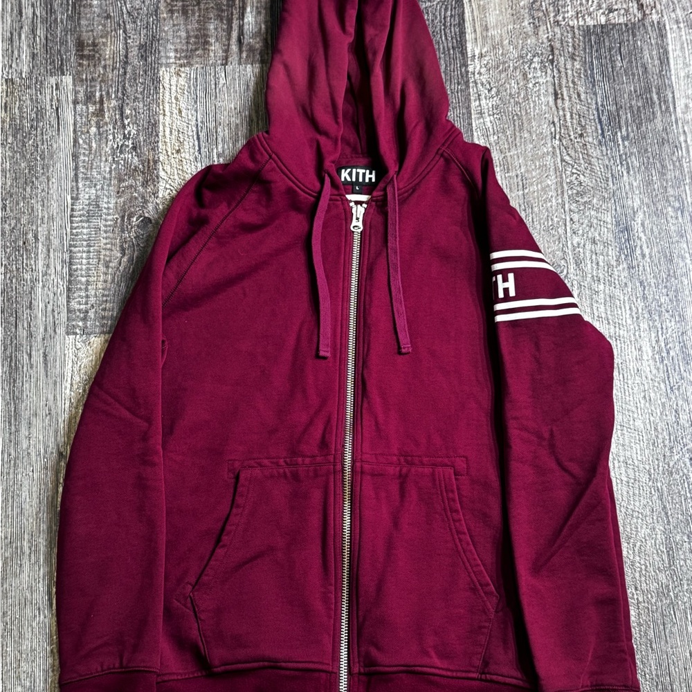 | Accepting Offers | Never Worn Large Kith Men's Burgundy ZipUp with White Logo